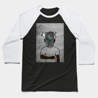 Simon - Dark Male Character with Crayon Mask and Waves Background Baseball T-Shirt